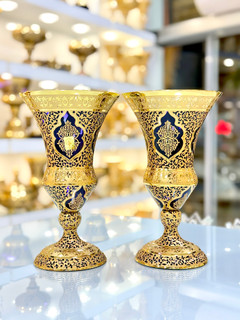 گلدان کریستال طلاکوب طرح کاستل رنگ بنفش