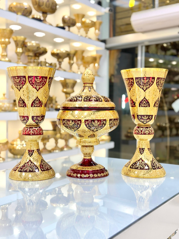 خرید ست سه تیکه کریستال طلاکوب ونوس
